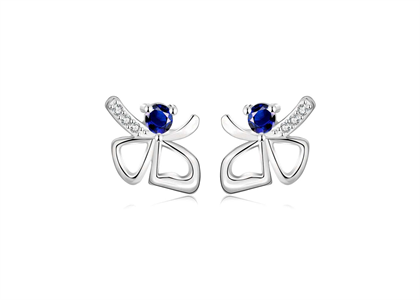 Rhodium Plated Half Butterfly Wing Stud Earrings